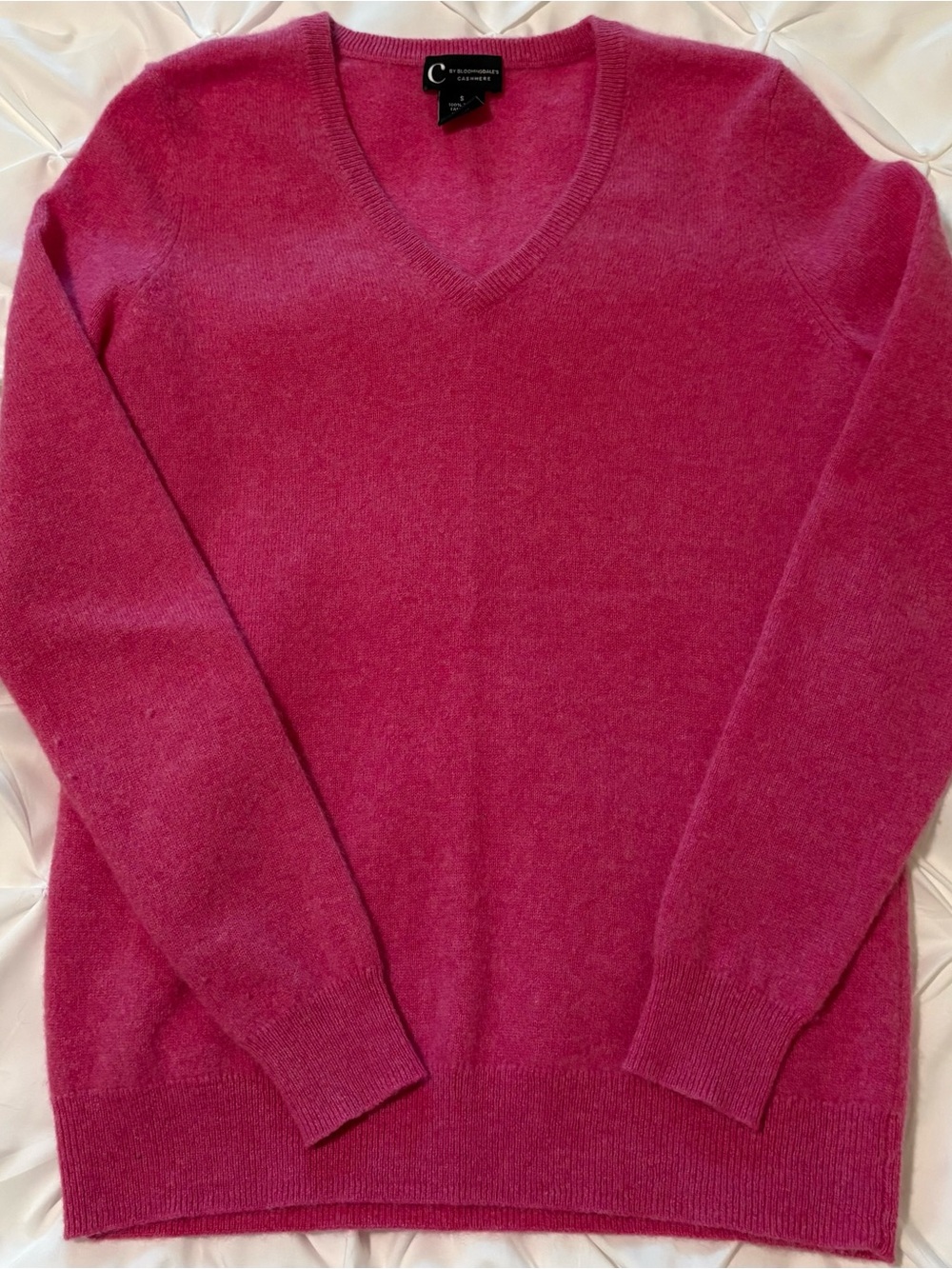 C by Bloomingdale's Pink Cashmere V-Neck Pullover Sweater, Women’s Small